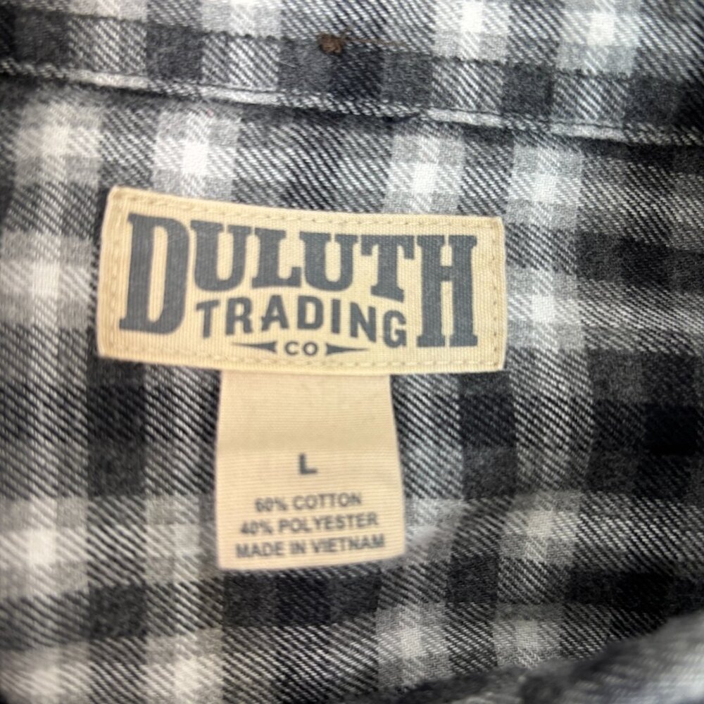 Duluth Trading Co Flannel Shirt Large Gray Plaid Cotton Blend Button-Front Men's - Picture 10 of 10